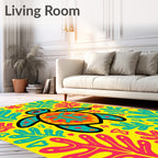Vibrant Yellow Turtle Floral Art Rug