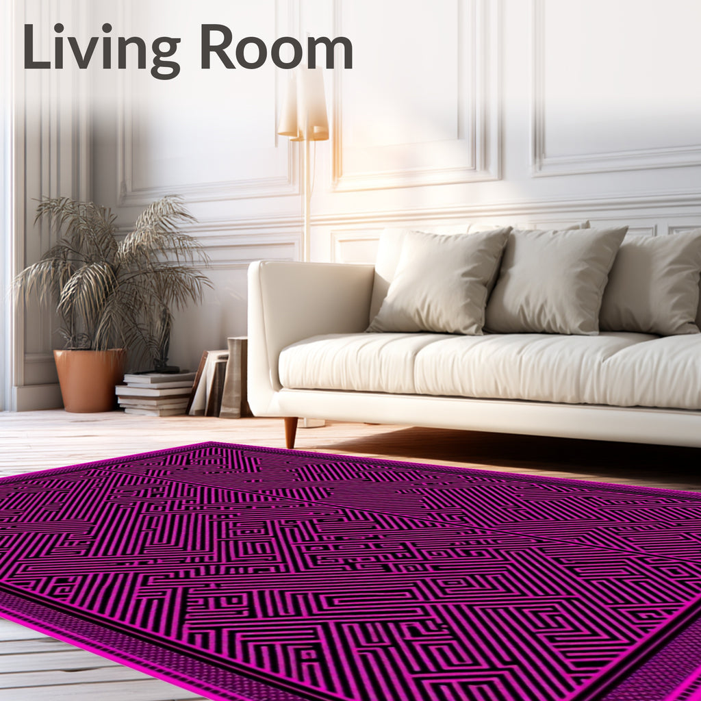 Hot Pink Geometric Maze Rug
