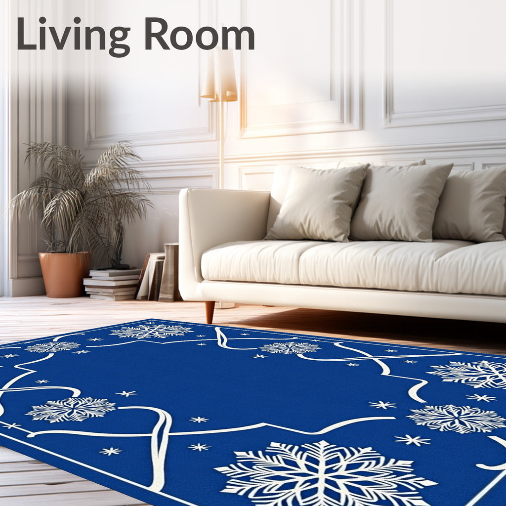 Cobalt Blue Snowflake Border Rug
