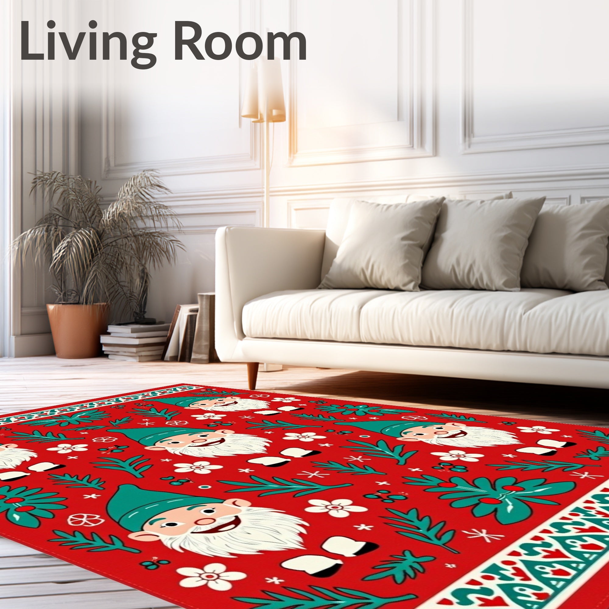 Red Gnome And Teal Evergreen Collage Rug