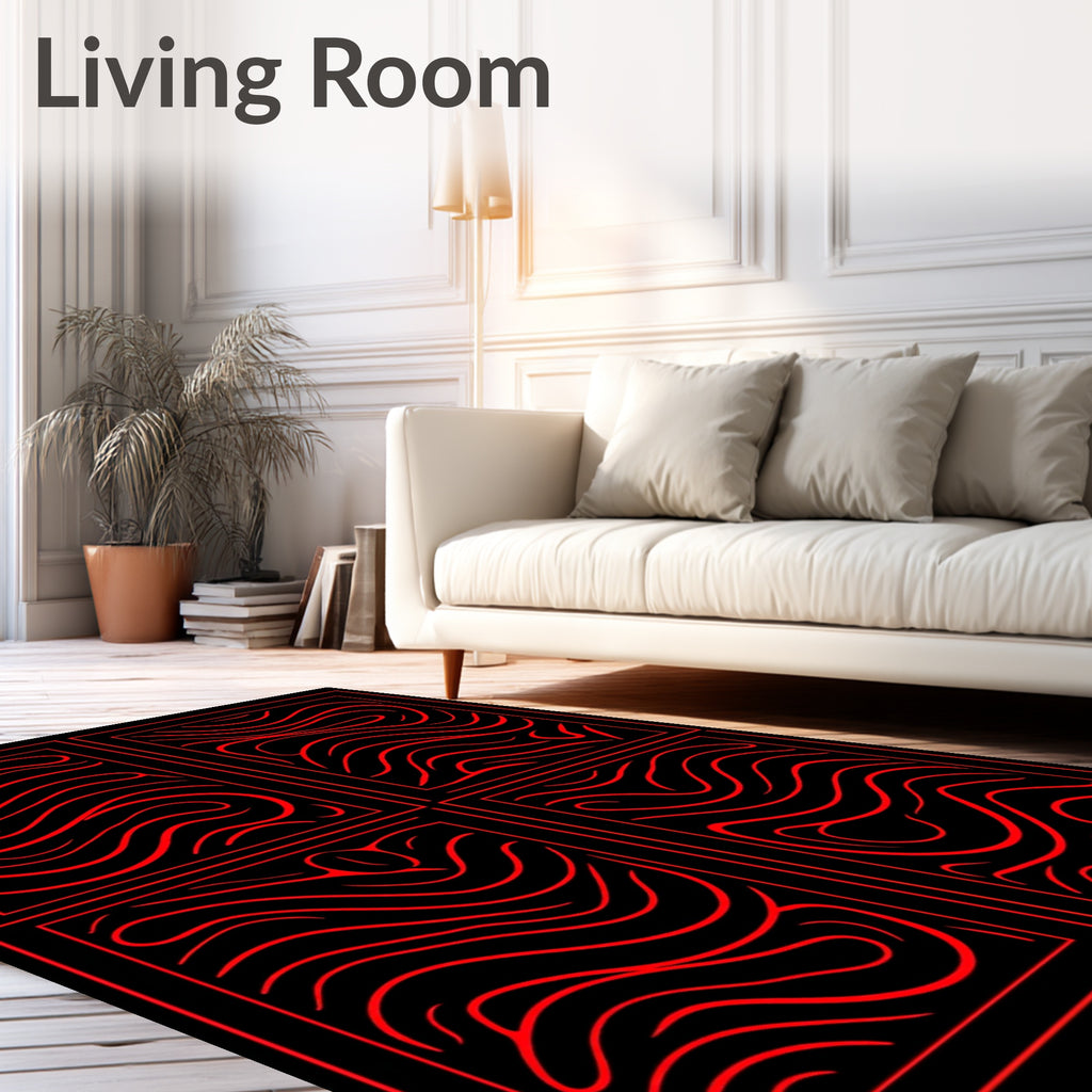 Bold Red Wavy Lines Quad Rug