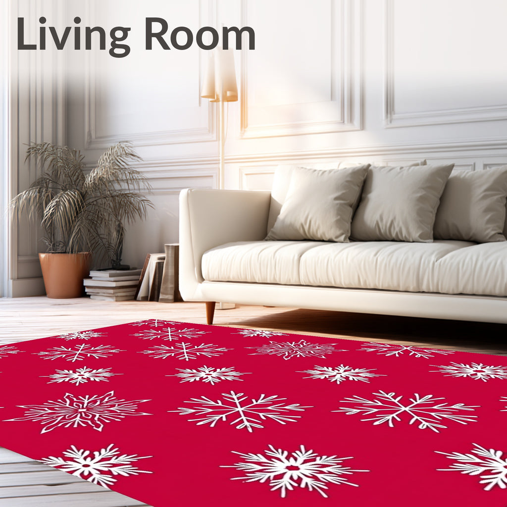 Crimson Red White Snowflake Collection Rug