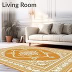 Golden Ochre Floral Medallion Border Rug