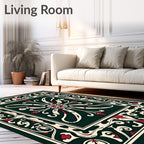 Classic Dark Green Floral Medallion Rug