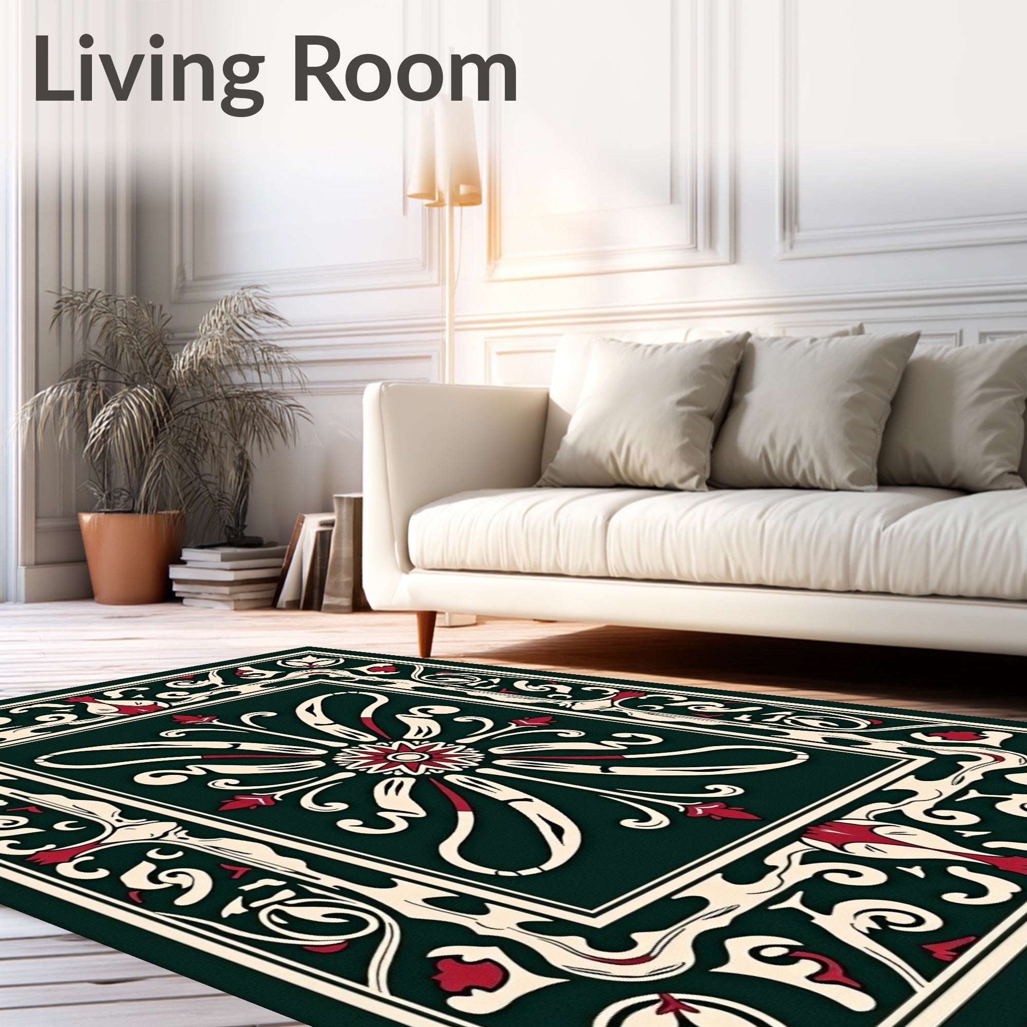 Classic Dark Green Floral Medallion Rug