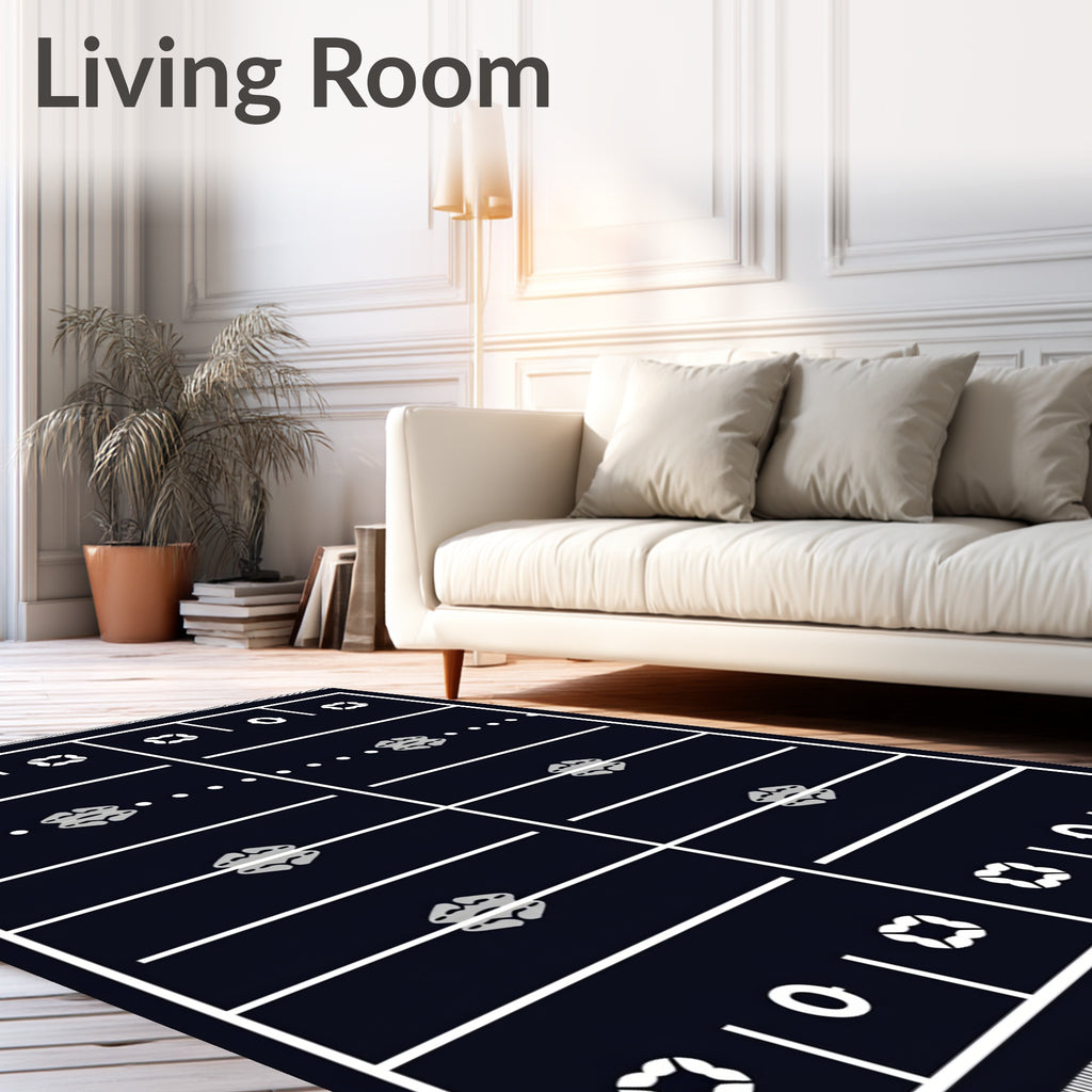 Dark Blue Football Field Lines Rug