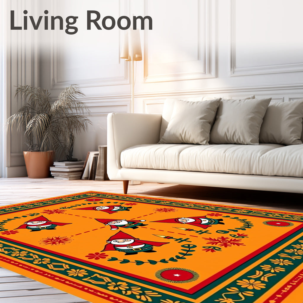 Whimsical Gnome Garden Red Floral Rug