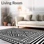 Black White Interlocking Geometric Square Rug