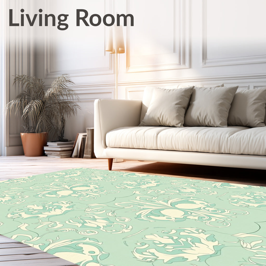 Calming Mint Cream Scrollwork Motif Rug