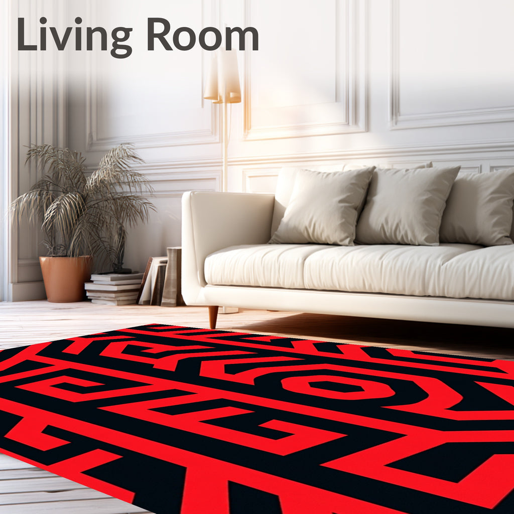 Bold Red Geometric Labyrinth Rug