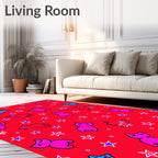 Cute Blue Pink Red Cats Stars Rug