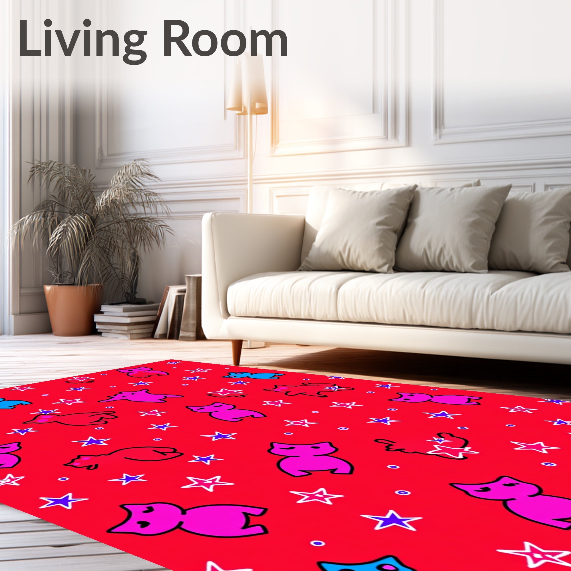 Cute Blue Pink Red Cats Stars Rug