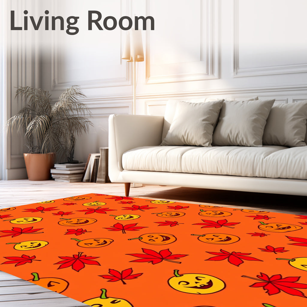 Spooky Orange Pumpkin Maple Leaf Rug