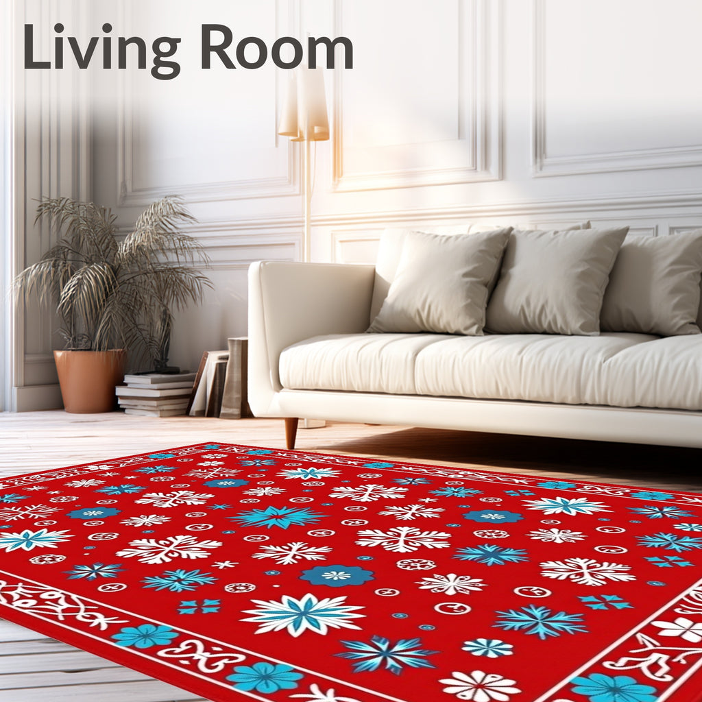 Crimson Snowflake Medallion Border Rug