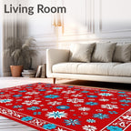 Crimson Snowflake Medallion Border Rug