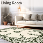 Ornate Emerald Floral Medallion Ivory Rug