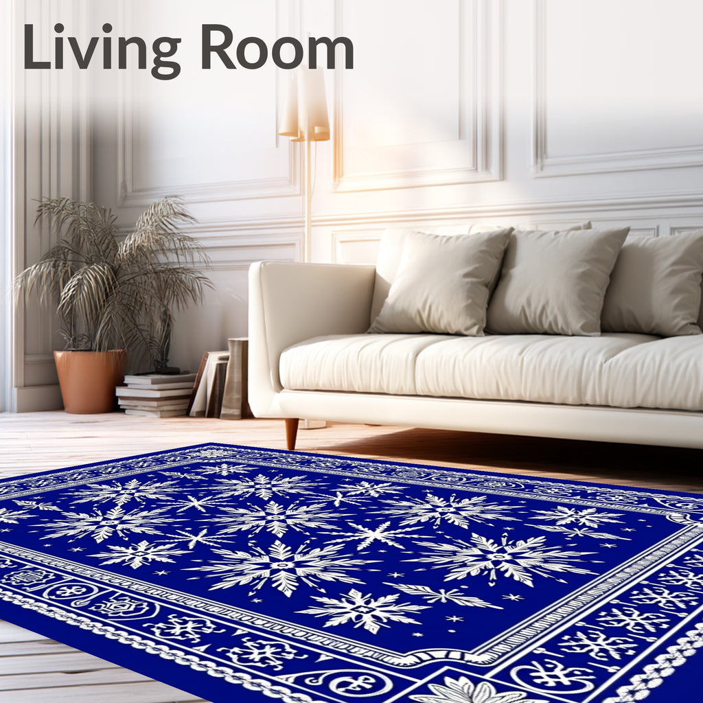 Deep Blue Snowflake Medallion Border Rug