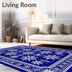 Deep Blue Snowflake Medallion Border Rug
