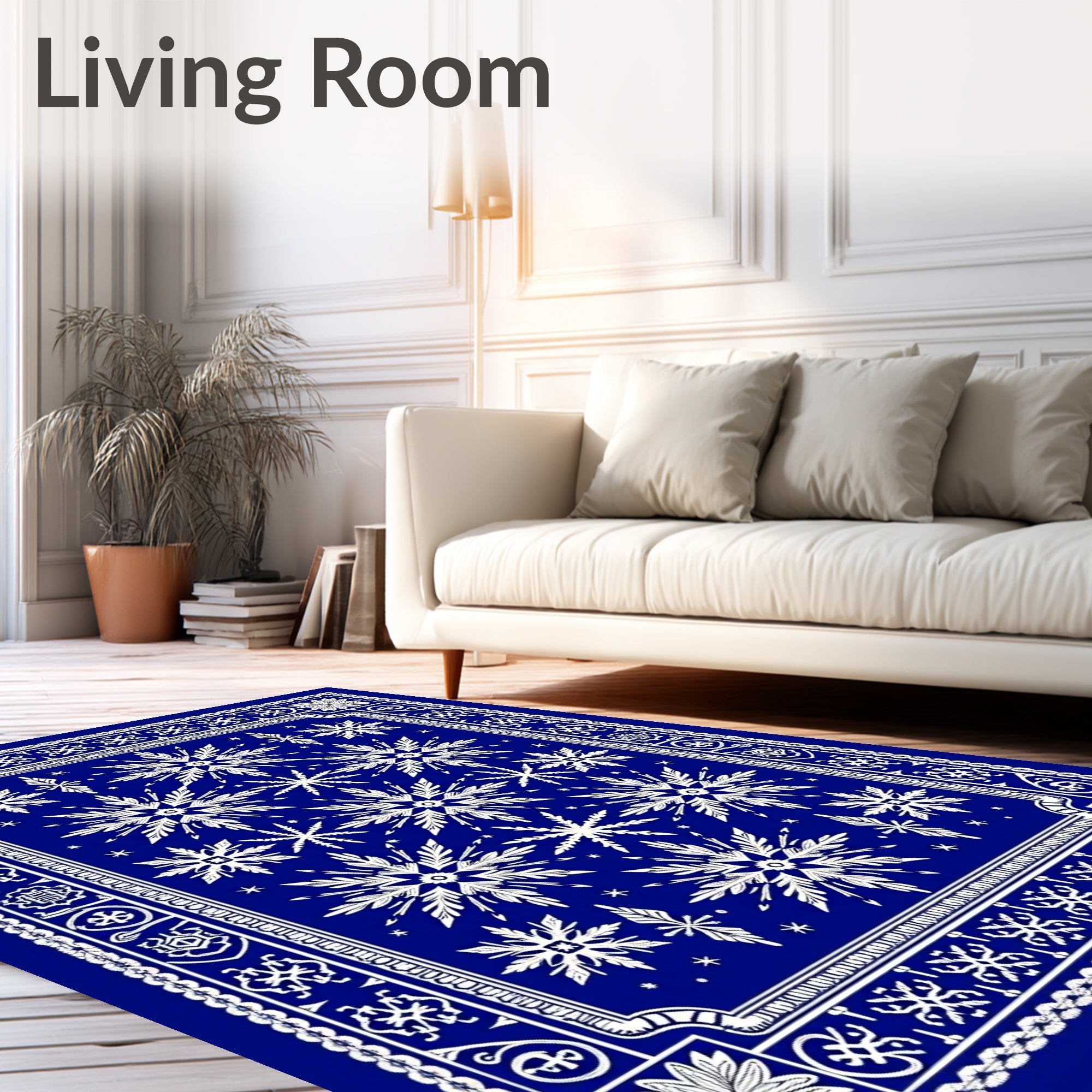 Deep Blue Snowflake Medallion Border Rug
