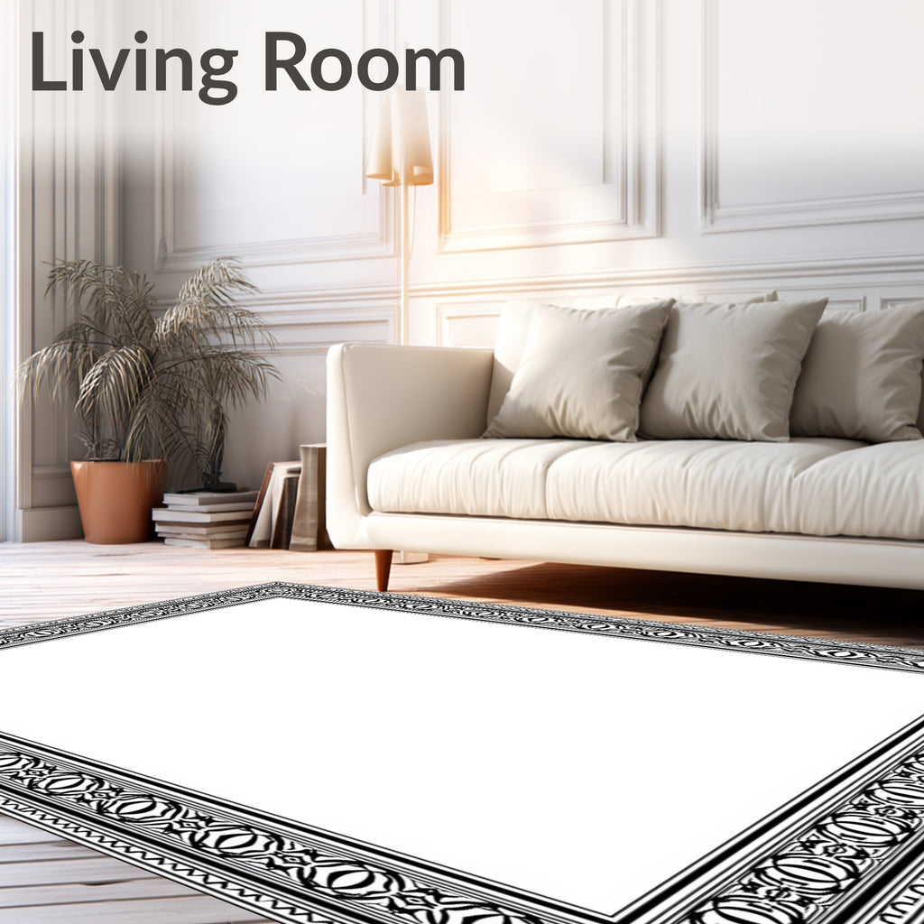 Monochromatic Black Geometric Ornate Border Rug