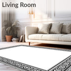 Monochromatic Black Geometric Ornate Border Rug