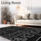 White Typography On Black Grid Rug