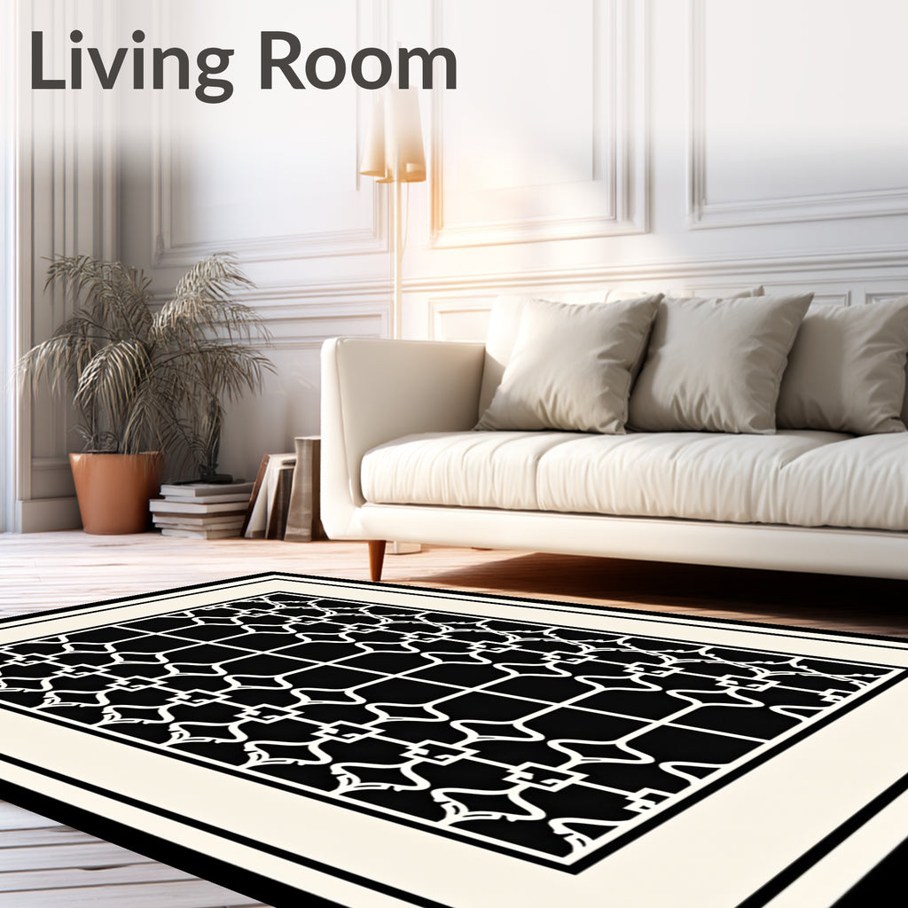 Black White Geometric Lattice Rug