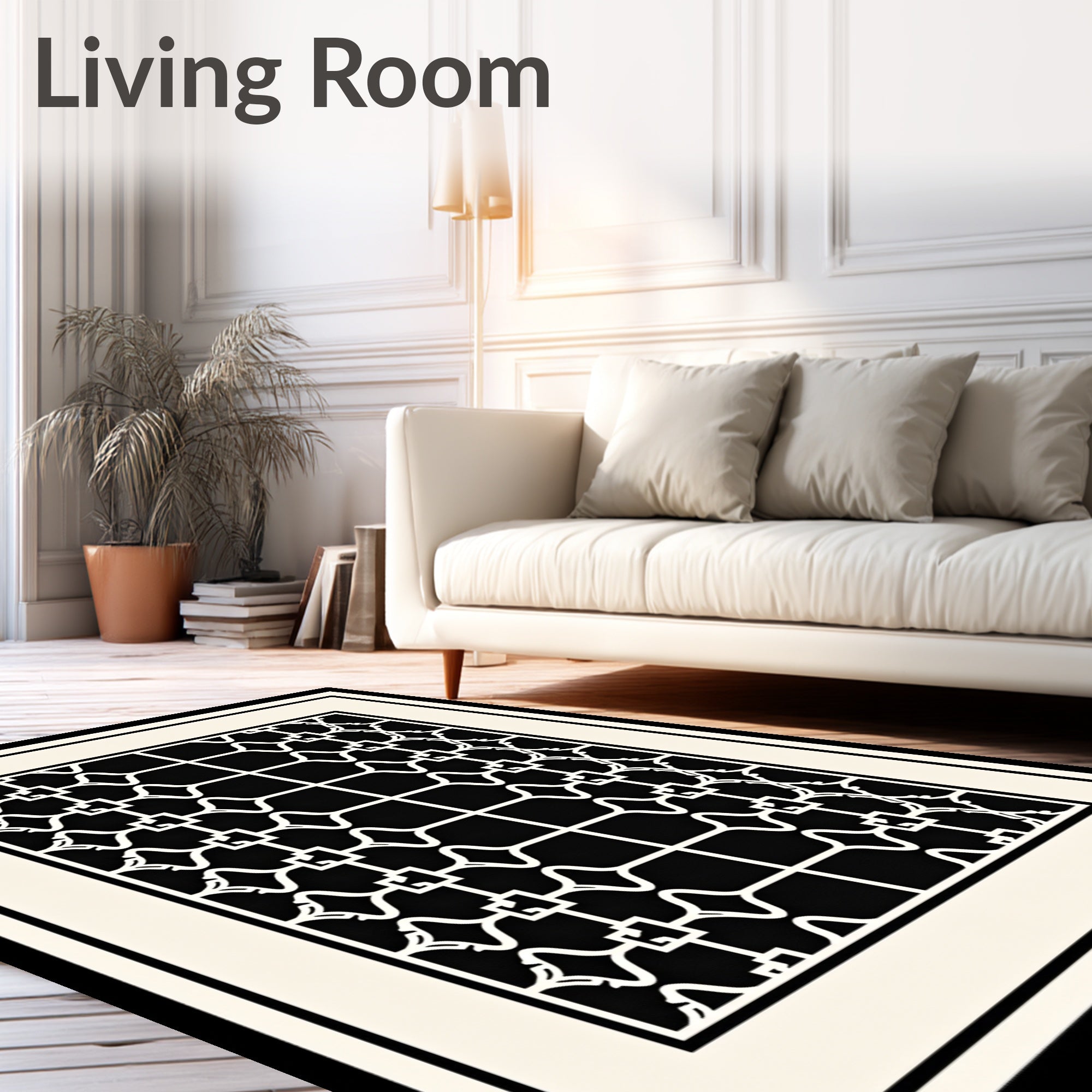 Black White Geometric Lattice Rug
