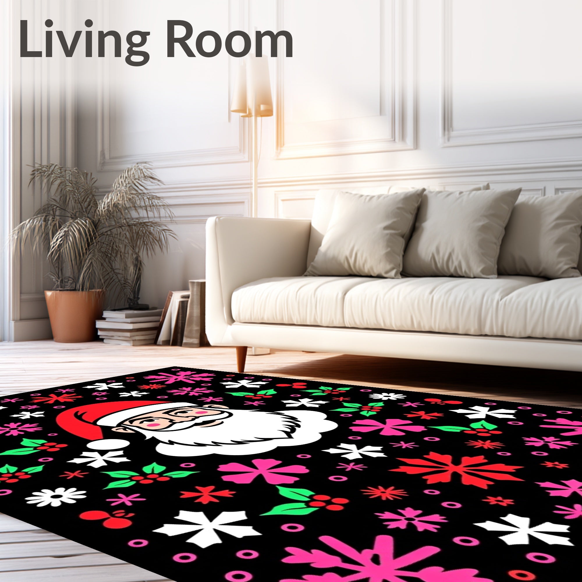 Santa Claus Snowflakes Holly Christmas Fun Rug