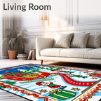 Jolly Christmas Scene with Elves and Sleigh Rug