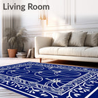 Royal Blue White Pumpkin Harvest Border Rug