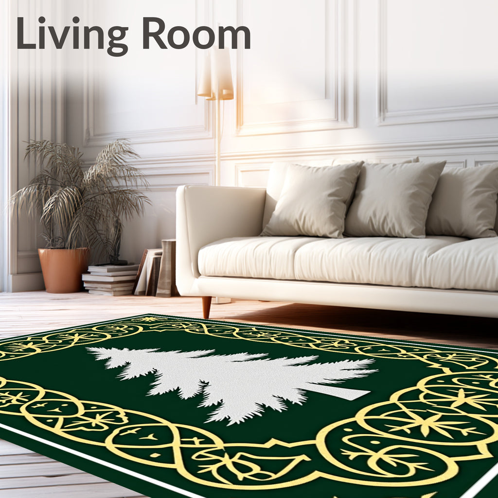 Evergreen Tree Gold Border Rug