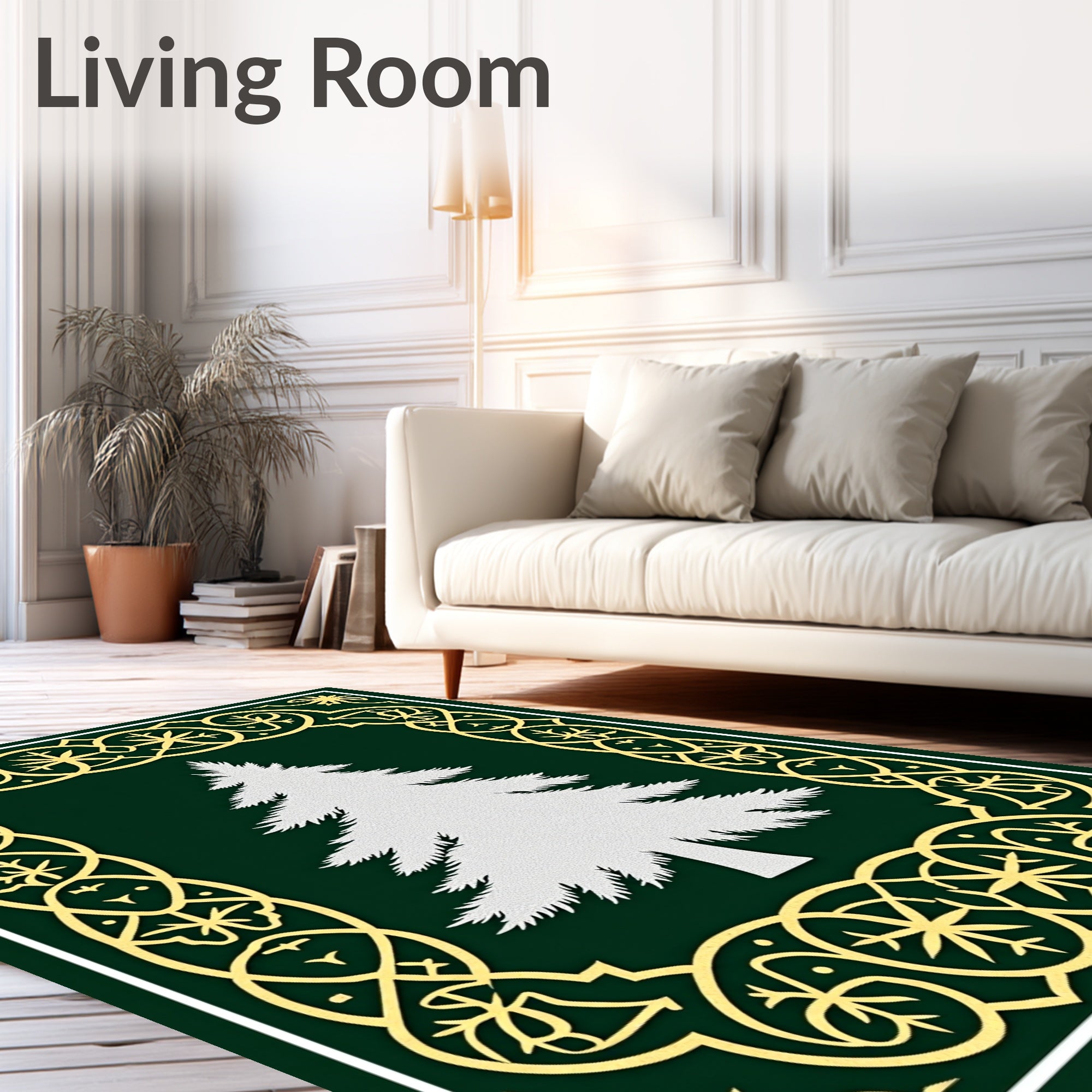 Evergreen Tree Gold Border Rug