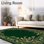 Elegant Gold Vine Border Emerald Green Rug