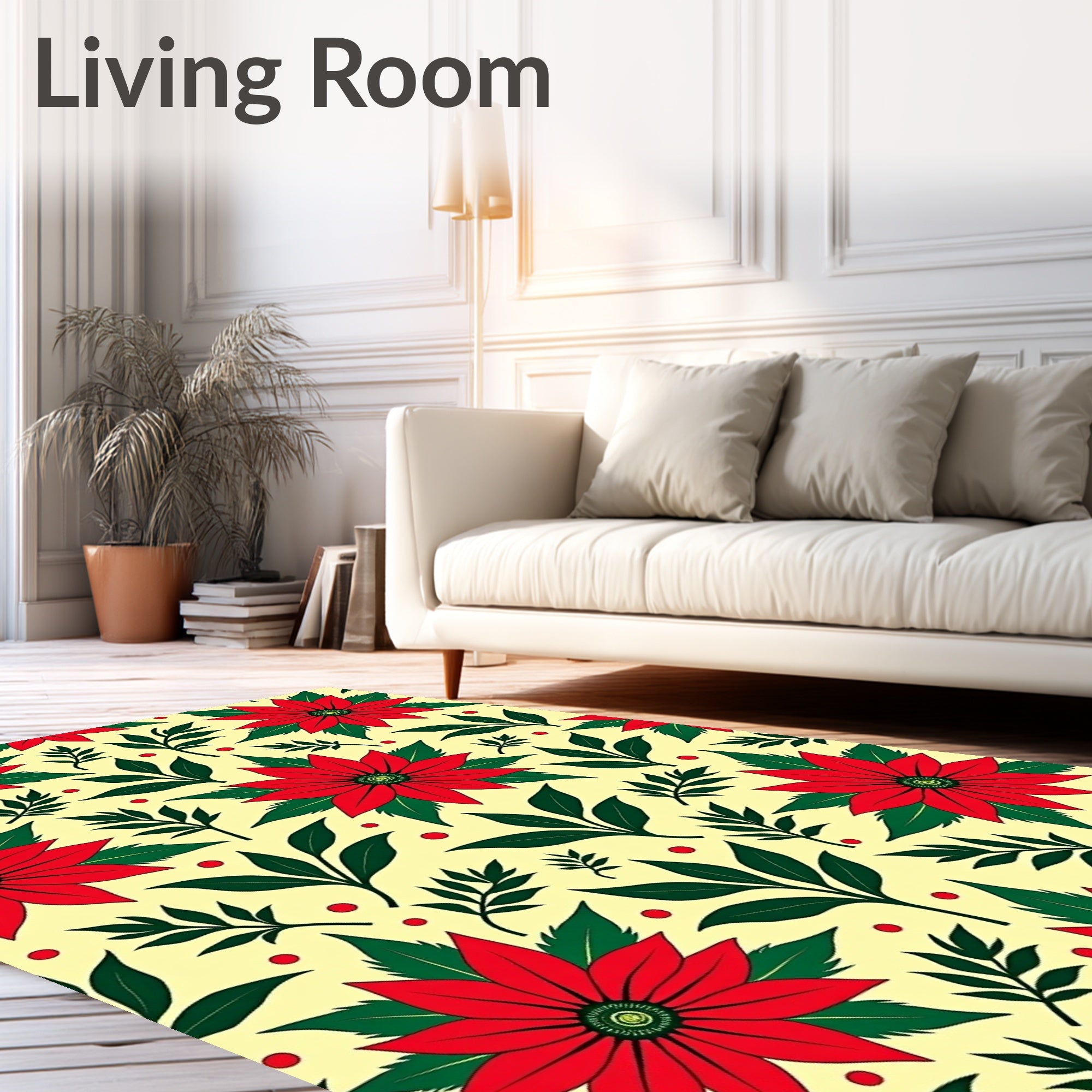 Red Poinsettia Scarlet Leaf Arrangement Rug