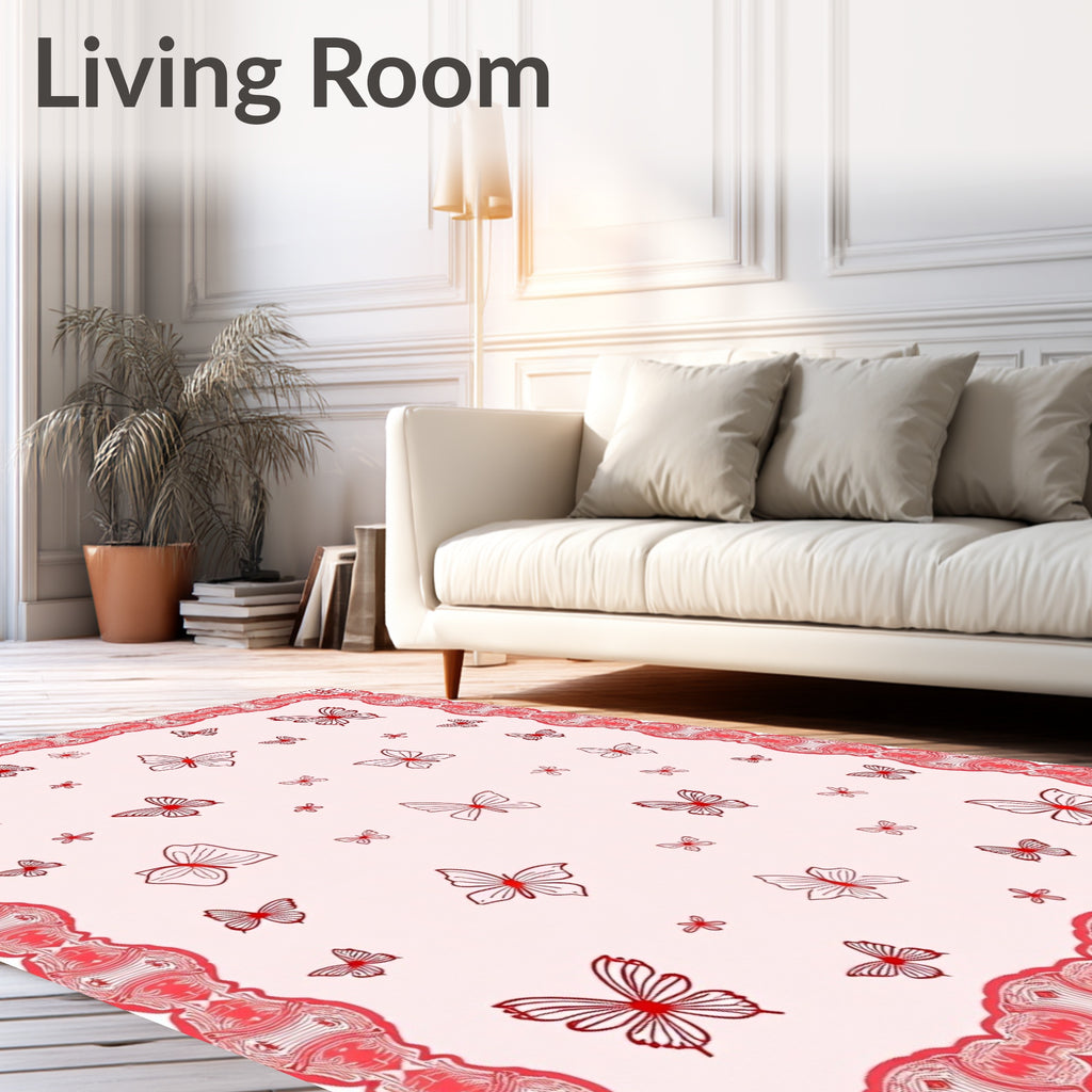 Pink Butterfly Flutter Border Rug