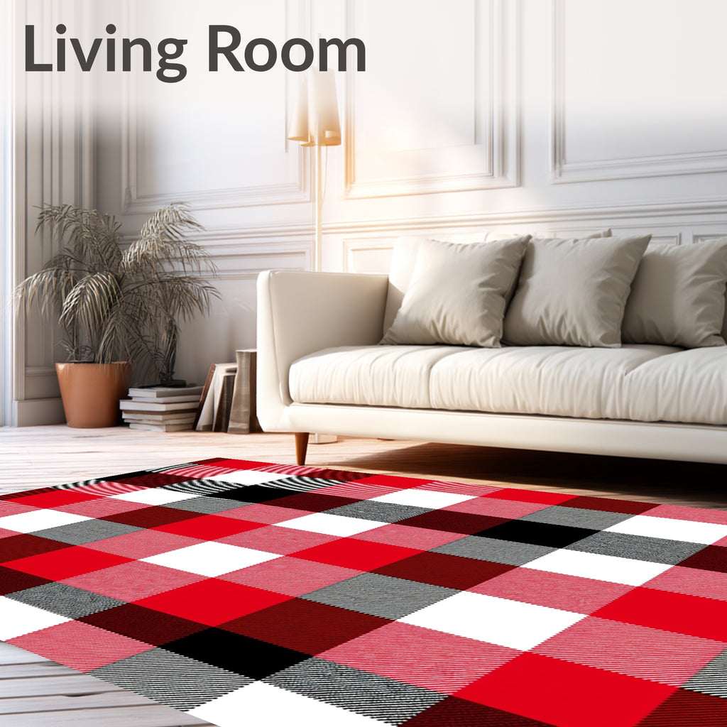 Rustic Red Black Buffalo Check Squares Rug