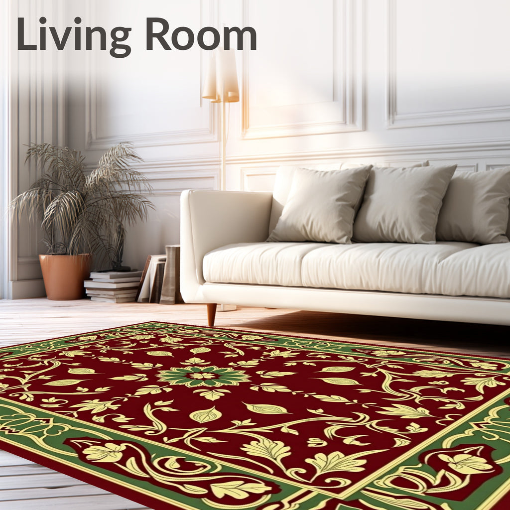 Garnet Green Floral Vine Medallion Rug