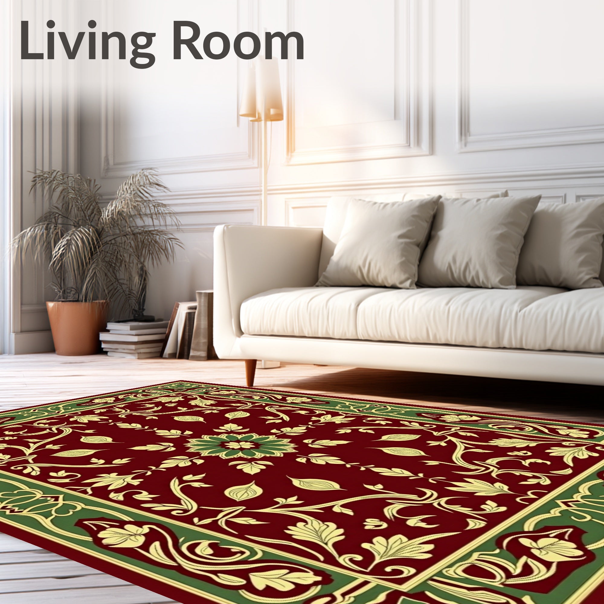 Garnet Green Floral Vine Medallion Rug
