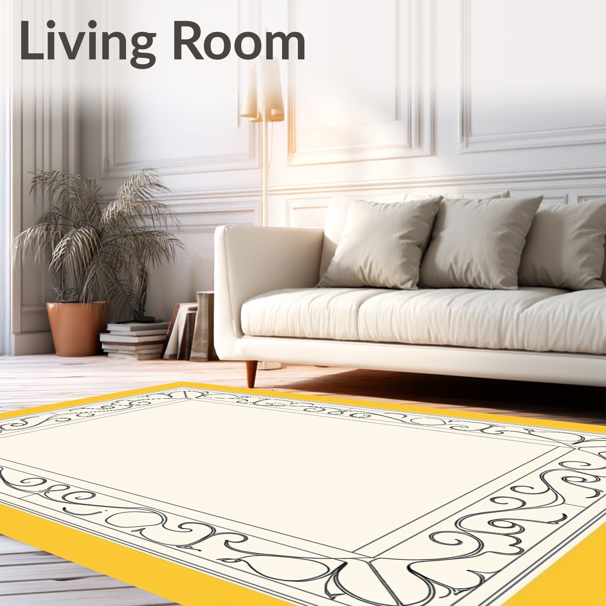 Elegant Scrollwork Border With Floral Accents Rug