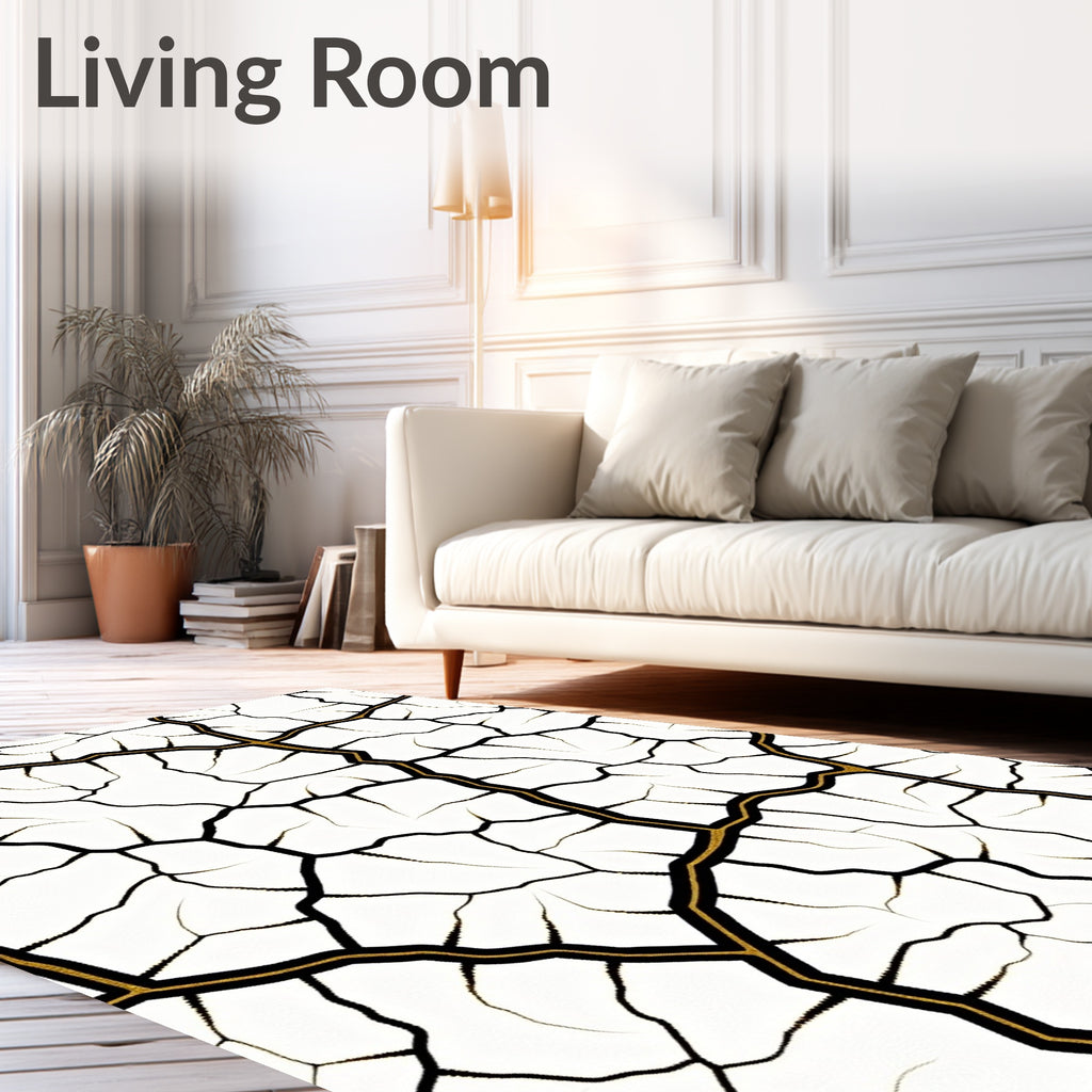 Cracked Earth Gold Veined Surface Rug