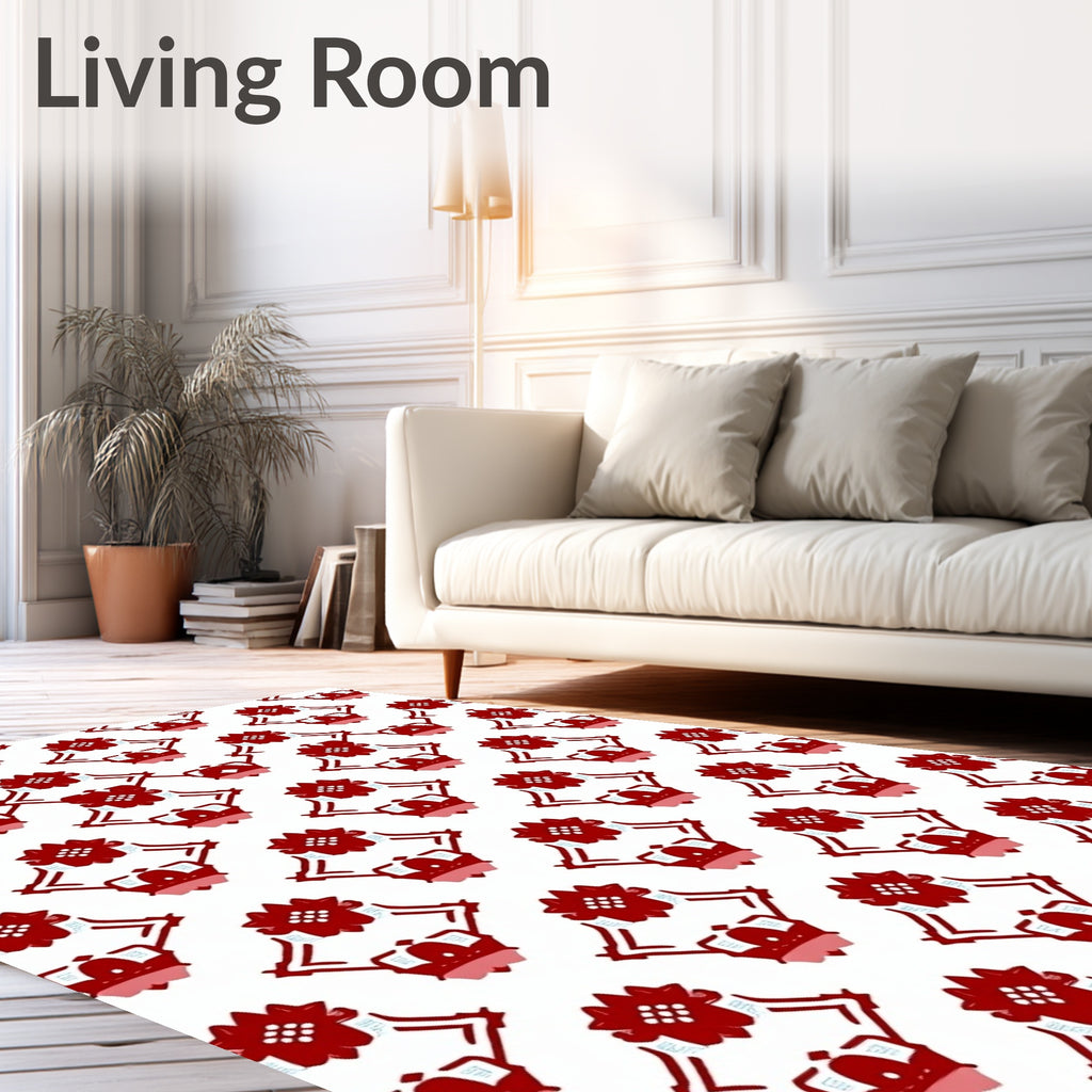 Crimson Floral Diamond Lattice Rug