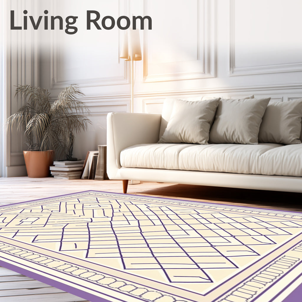 Purple Cream Geometric Maze Rug