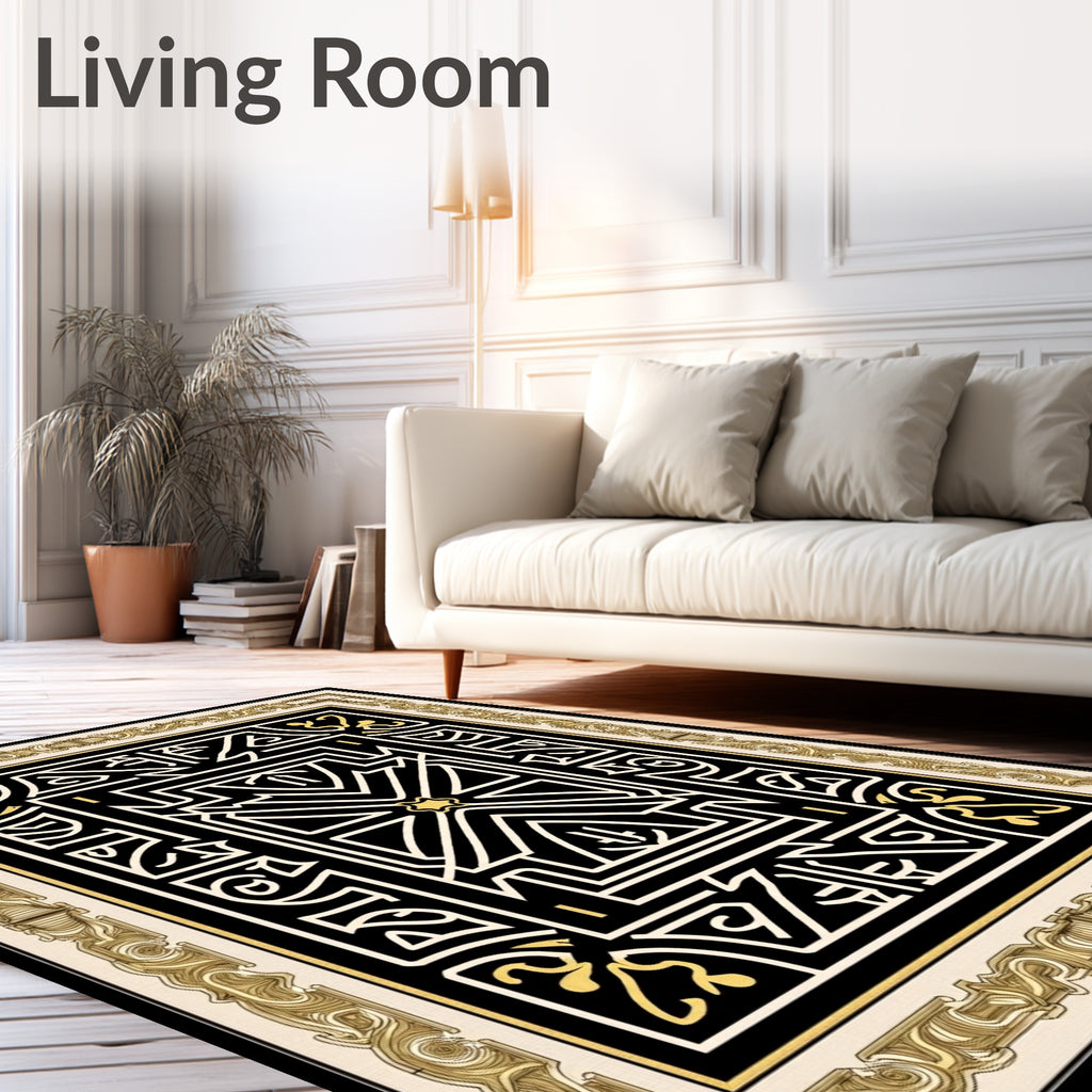 Gilded Black Geometric Maze Rug