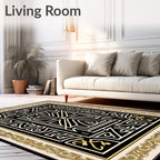 Gilded Black Geometric Maze Rug