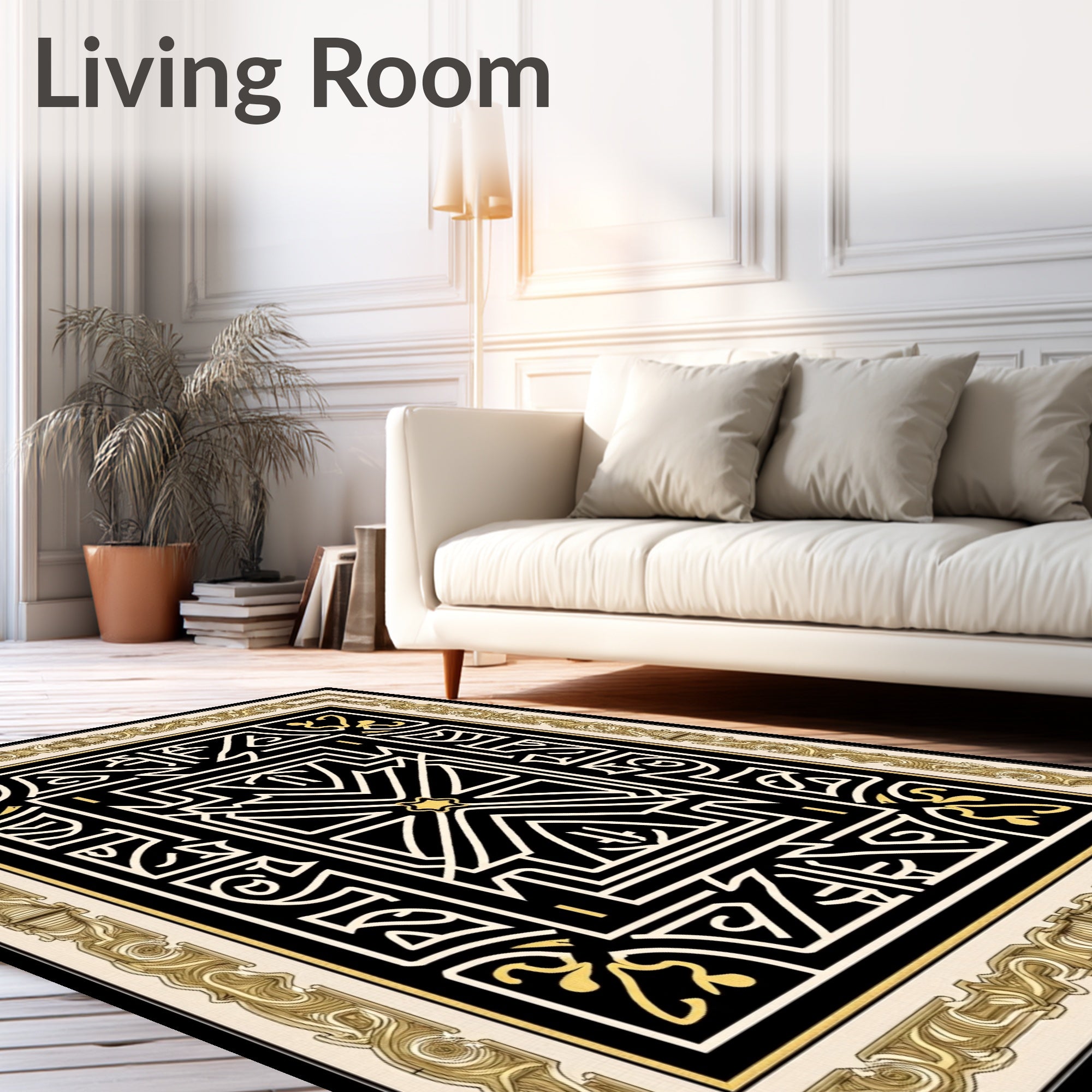 Gilded Black Geometric Maze Rug