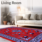 Crimson Indigo Floral Starburst Border Rug