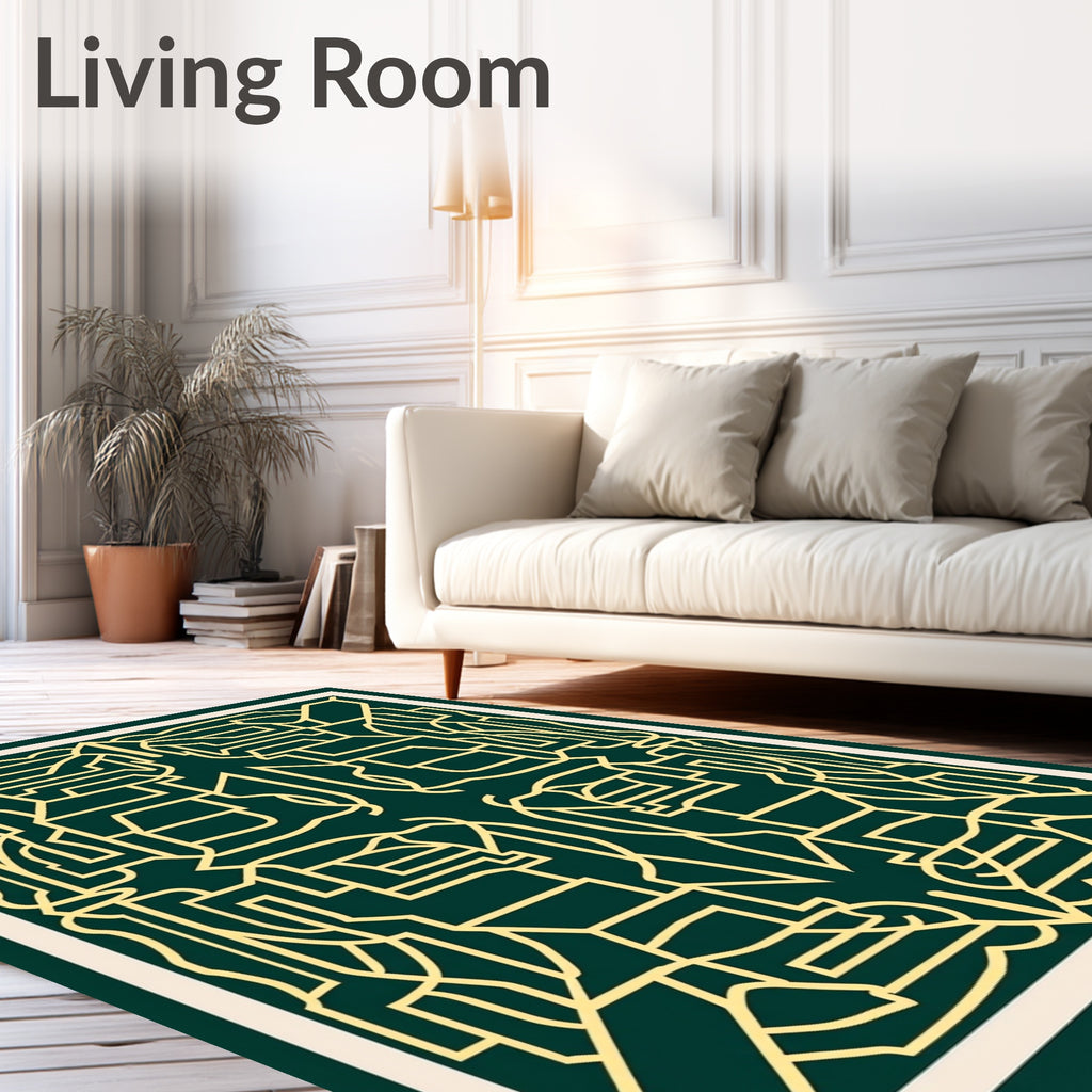 Deep Forest Ochre Labyrinth Art Deco Rug