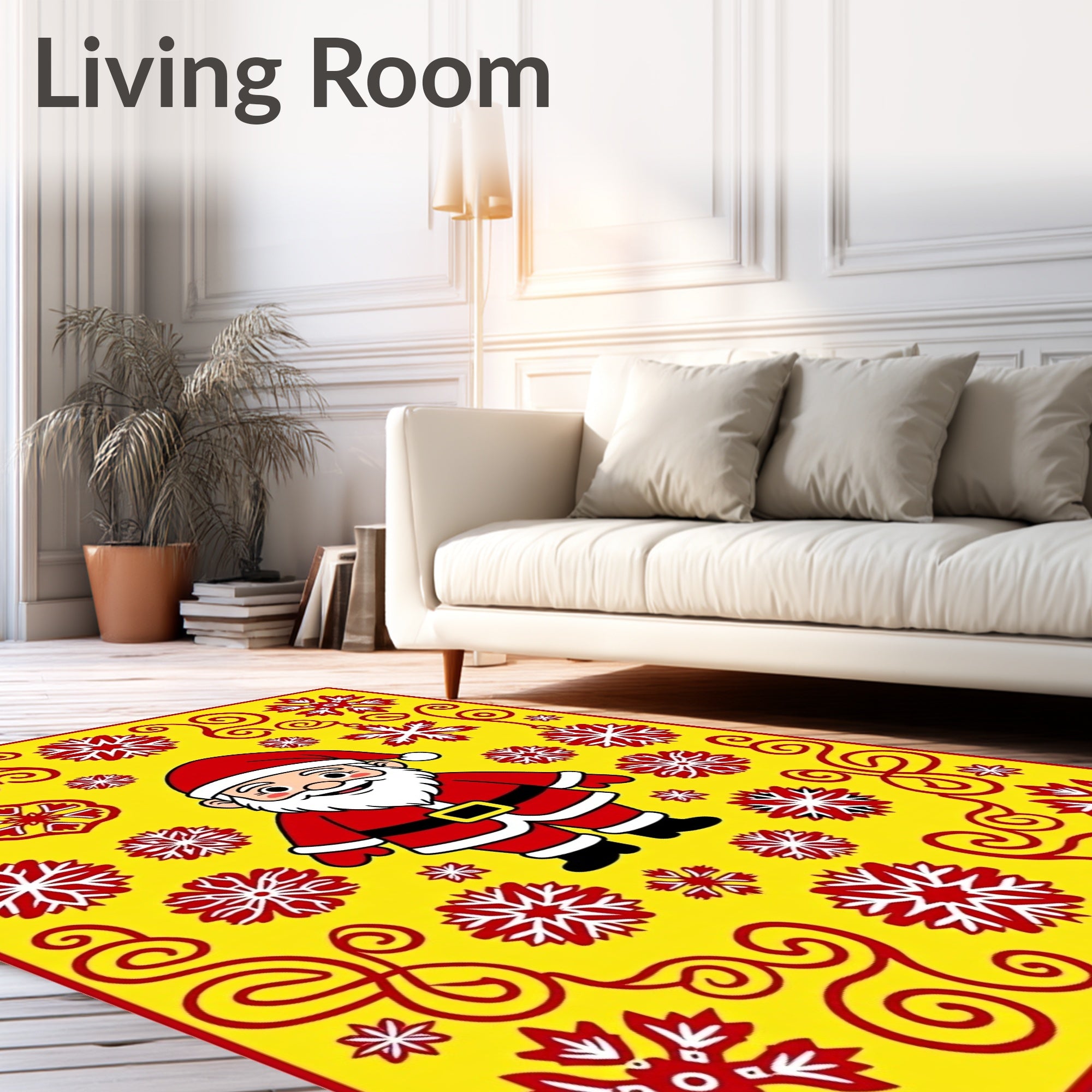 Jolly Santa Claus Red Snowflake Garland Rug