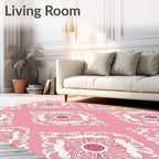 Pink Cream Floral Damask Medallion Rug